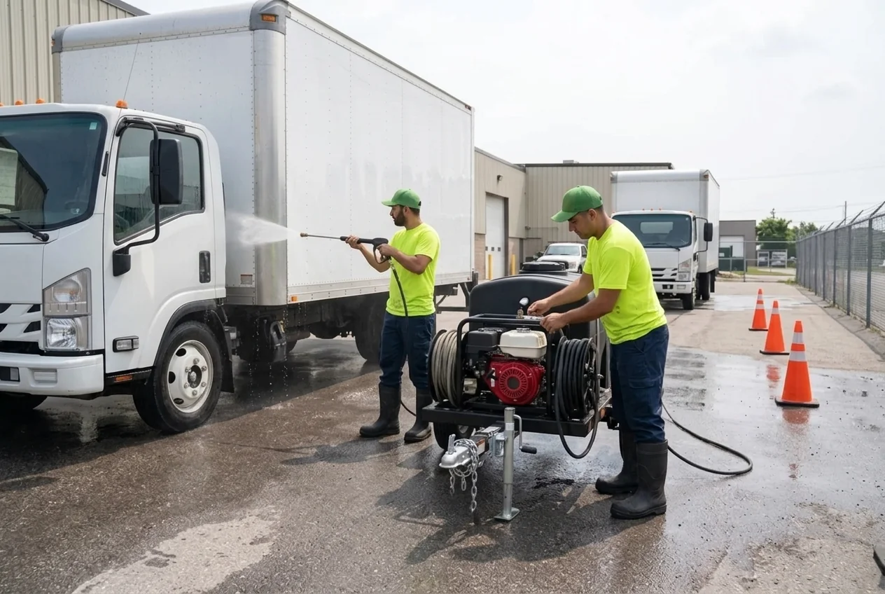 Mobile fleet washing for commercial trucks